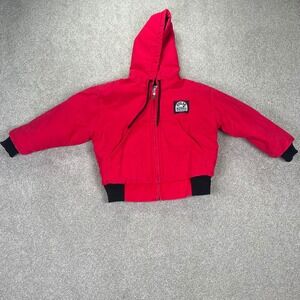 Vintage Polar King Kids Jacket Hooded Red Quilted Padded S‎ 4-6 Outerwear Coat